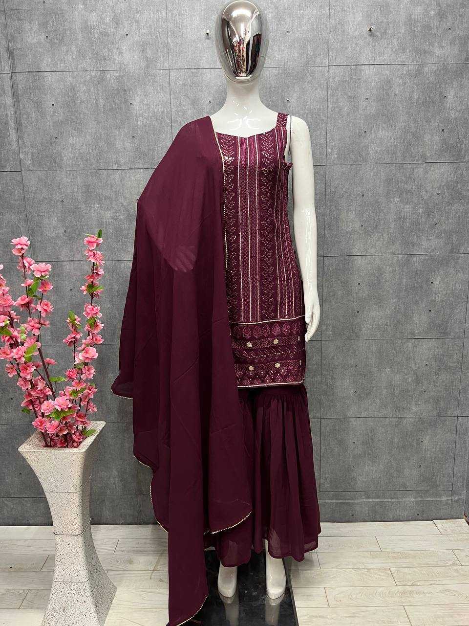 Ynf Georgette KESH504 163 Suits & Dresses Wedding Collections Festive Collections Wholesale Sharara Salwar Suits Georgette Suit Wedding Outfits Manufacturer