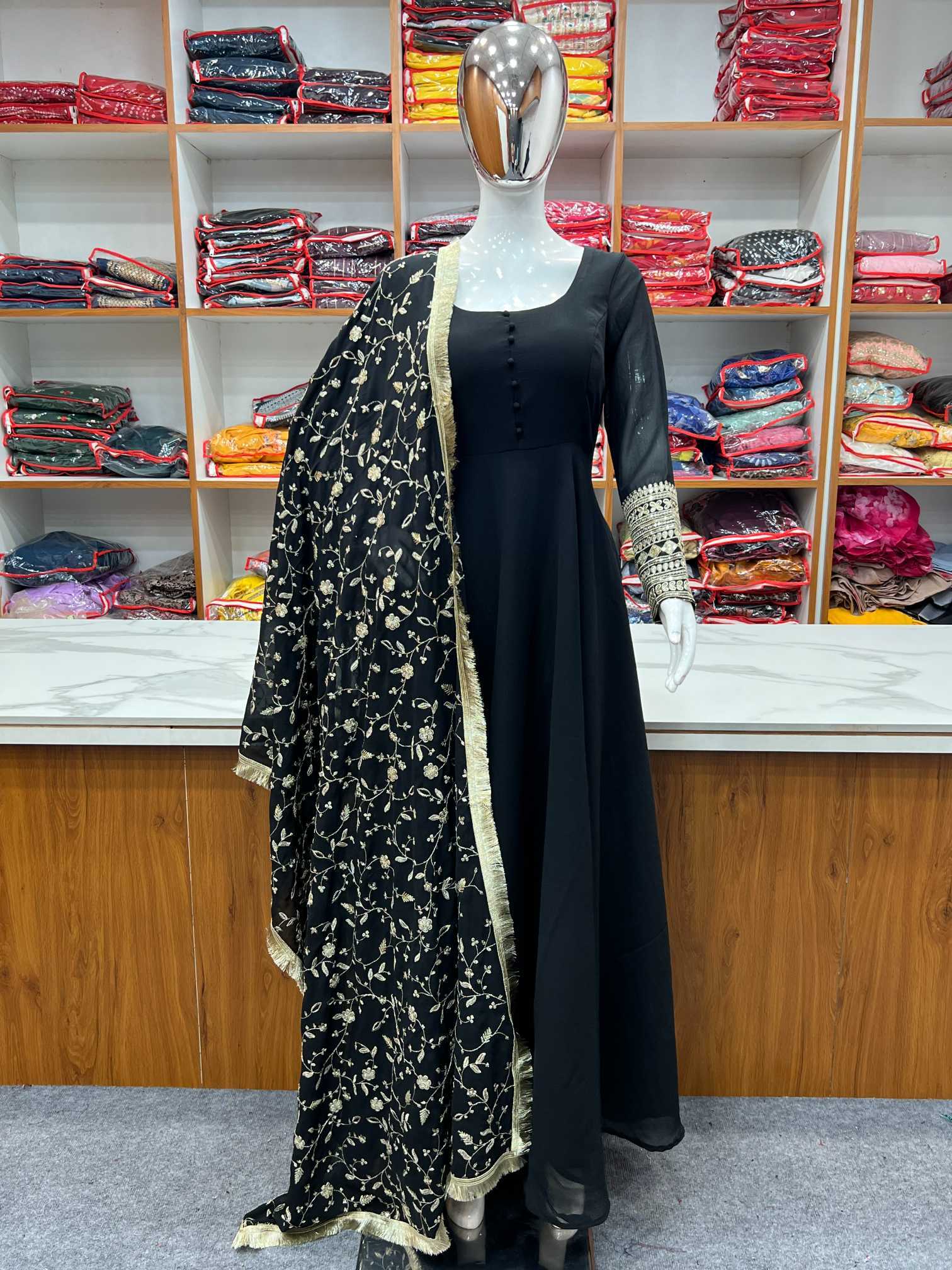 Ynf Georgette KESH504 241 Gowns Wholesale Fancy Gowns Sequin Gowns Manufacturer