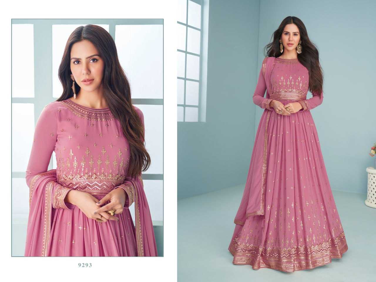 Ynf Georgette KESH504 9293 Gowns Wedding Collections Bollywood Collections Wholesale Embroidery Gowns Georgette Gown Gown With Dupatta Manufacturer