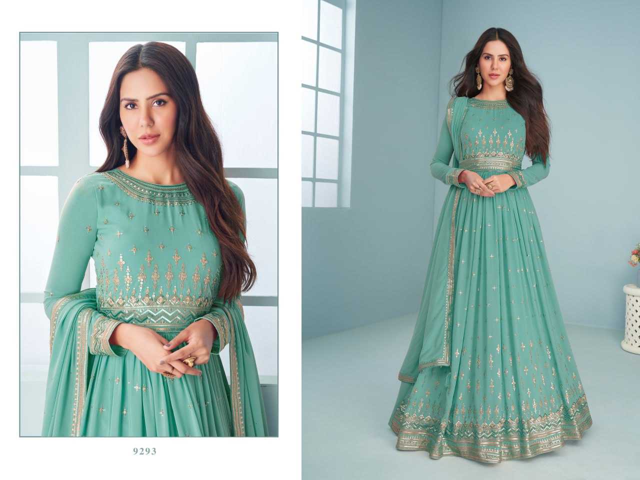 Ynf Georgette KESH504 9293 Gowns Wedding Collections Bollywood Collections Wholesale Embroidery Gowns Georgette Gown Gown With Dupatta Manufacturer