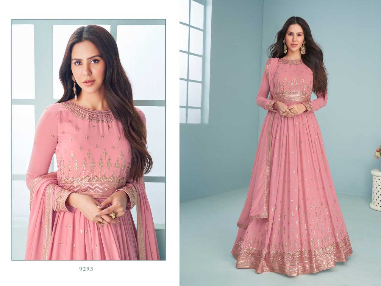 Ynf Georgette KESH504 9293 Gowns Wedding Collections Bollywood Collections Wholesale Embroidery Gowns Georgette Gown Gown With Dupatta Manufacturer