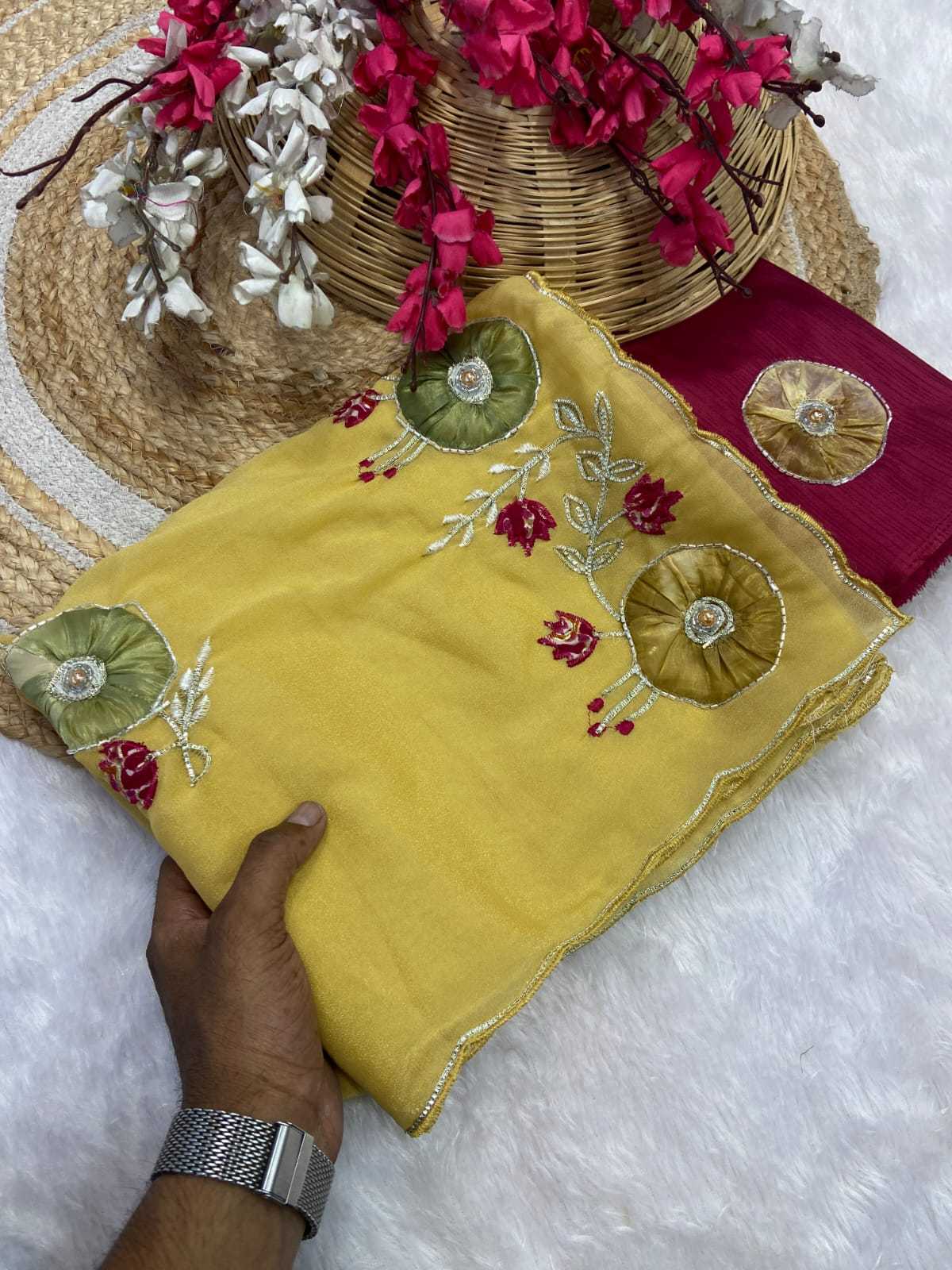 Ynf Georgette KESH514 142 Sarees Wholesale Gota Patti Sarees Butta Sarees Manufacturer