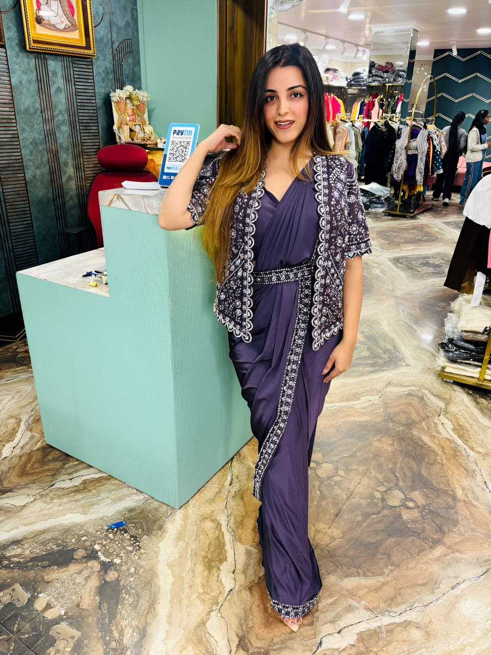 Ynf Georgette KESH516 9251 Sarees Wholesale Ready To Wear Sarees Party Wear Sarees Fancy Sarees Sequence Sarees Embroidered Sarees Saree with Jacket Manufacturer