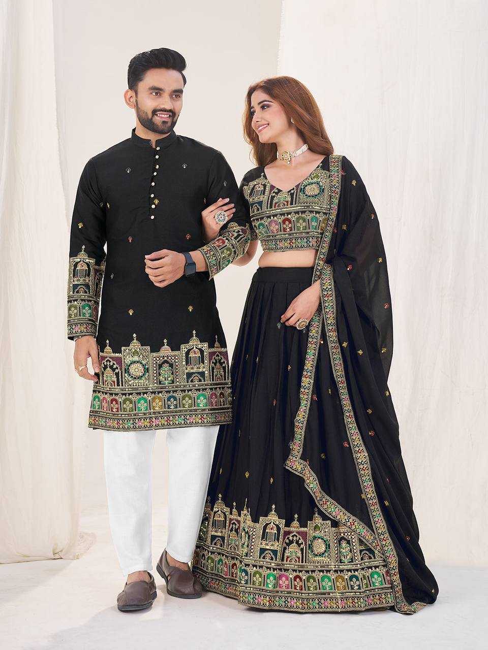 Ynf Georgette RIN131 04 Couple Wear Wholesale Couple Matching Ethnic Outfits Designer Ethnic Outfits for Couples Manufacturer