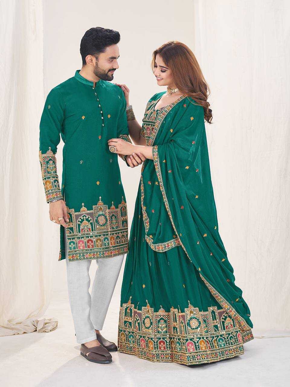 Ynf Georgette RIN131 04 Couple Wear Wholesale Couple Matching Ethnic Outfits Designer Ethnic Outfits for Couples Manufacturer