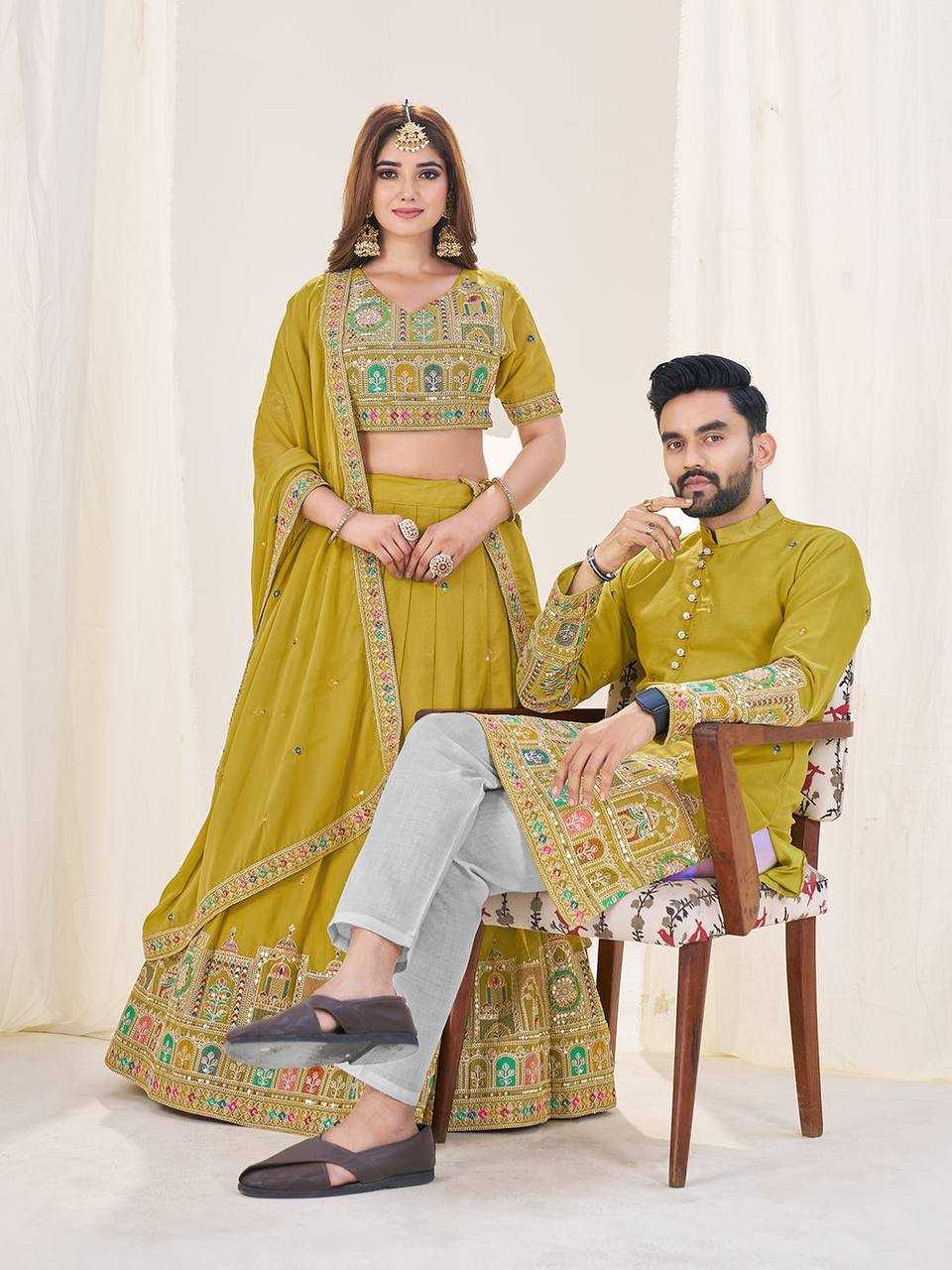 Ynf Georgette RIN131 04 Couple Wear Wholesale Couple Matching Ethnic Outfits Designer Ethnic Outfits for Couples Manufacturer