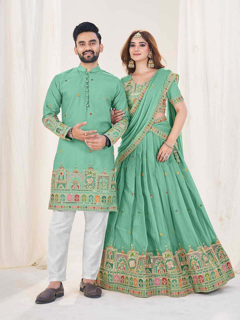 Ynf Georgette RIN131 04 Couple Wear Wholesale Couple Matching Ethnic Outfits Designer Ethnic Outfits for Couples Manufacturer