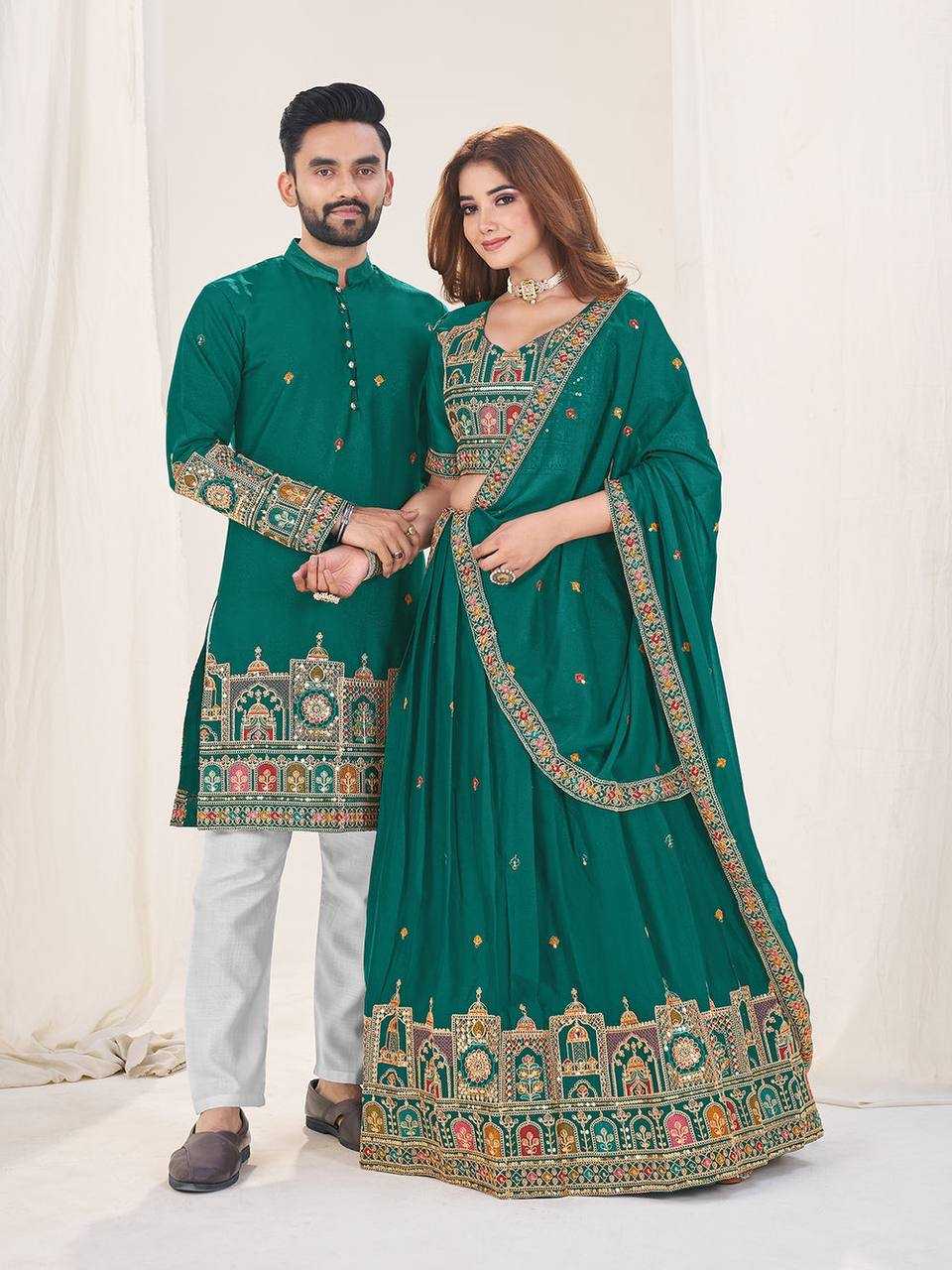 Ynf Georgette RIN131 04 Couple Wear Wholesale Couple Matching Ethnic Outfits Designer Ethnic Outfits for Couples Manufacturer
