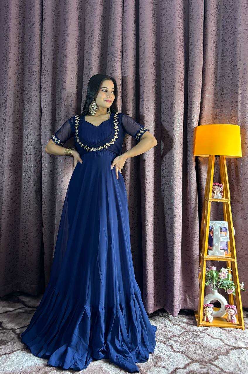 Ynf Georgette RIN213 L331 Gowns Western Wears Festive Collections Wholesale Georgette Gown Party Wear Gowns Designer Gowns Manufacturer