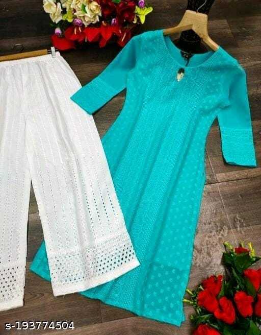 Ynf Georgette RIN222 CHIKAN PLAZO Kurti Wholesale Georgette Kurti Chikan Kurti Kurti With Palazzo Manufacturer