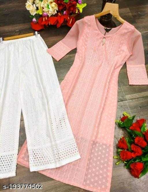 Ynf Georgette RIN222 CHIKAN PLAZO Kurti Wholesale Georgette Kurti Chikan Kurti Kurti With Palazzo Manufacturer