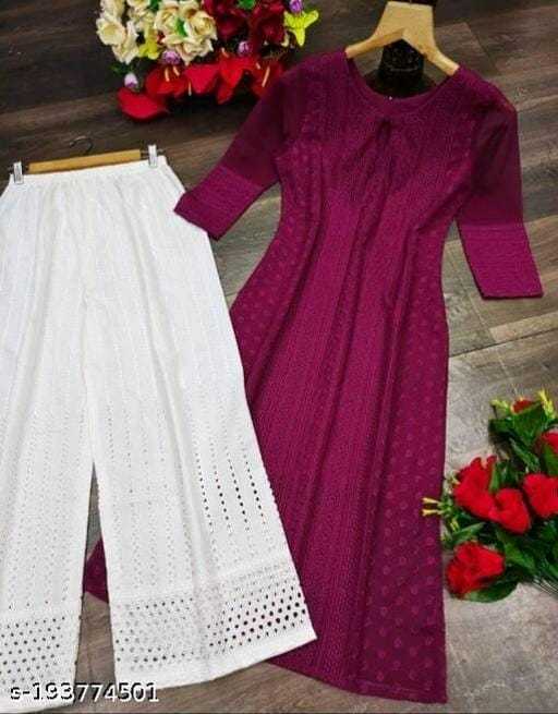 Ynf Georgette RIN222 CHIKAN PLAZO Kurti Wholesale Georgette Kurti Chikan Kurti Kurti With Palazzo Manufacturer