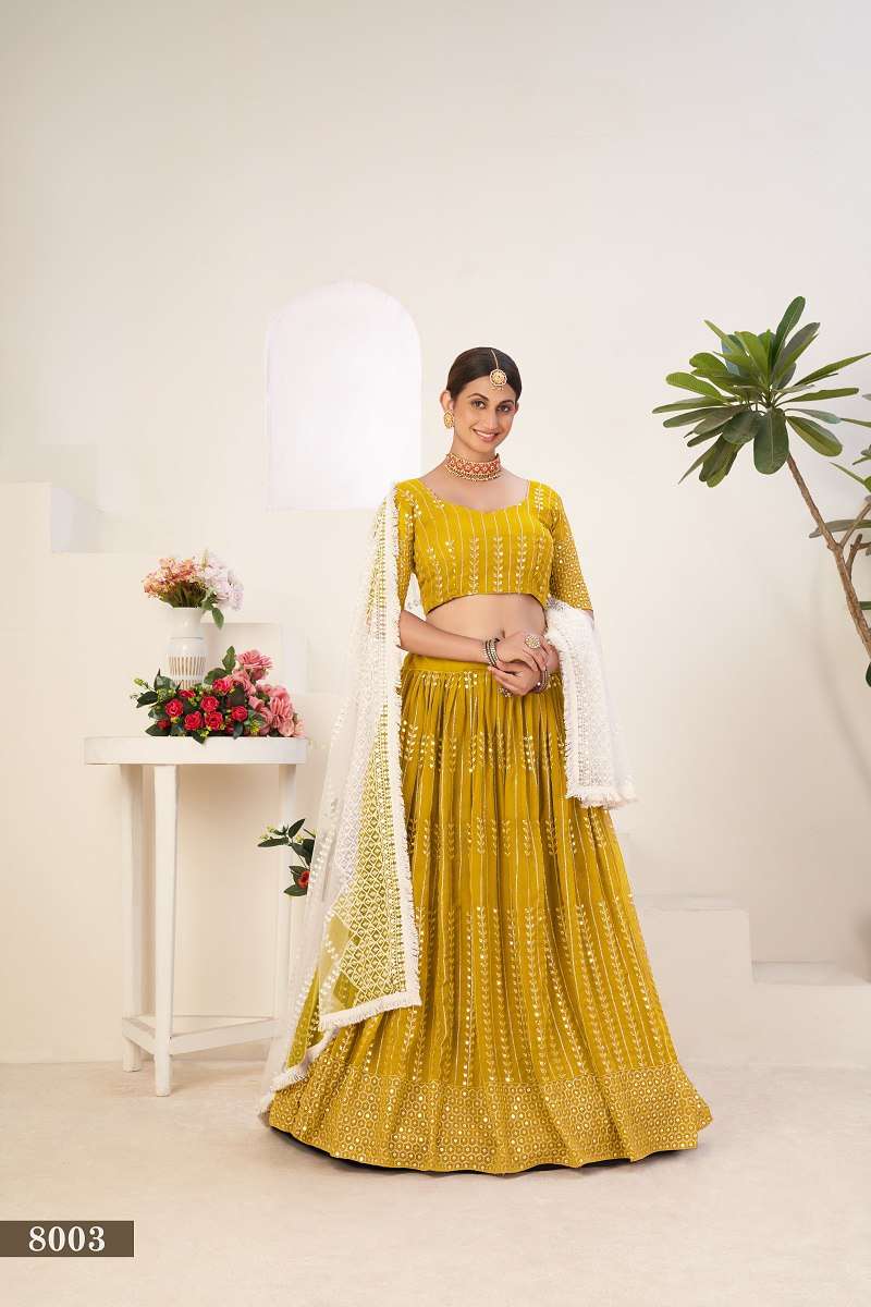 Ynf Georgette RIN227 8003 MUSTARD Lehengas Wholesale Fancy Lehenga Embroidered Lehenga Lehenga For Engagement Sequins Lehenga Manufacturer