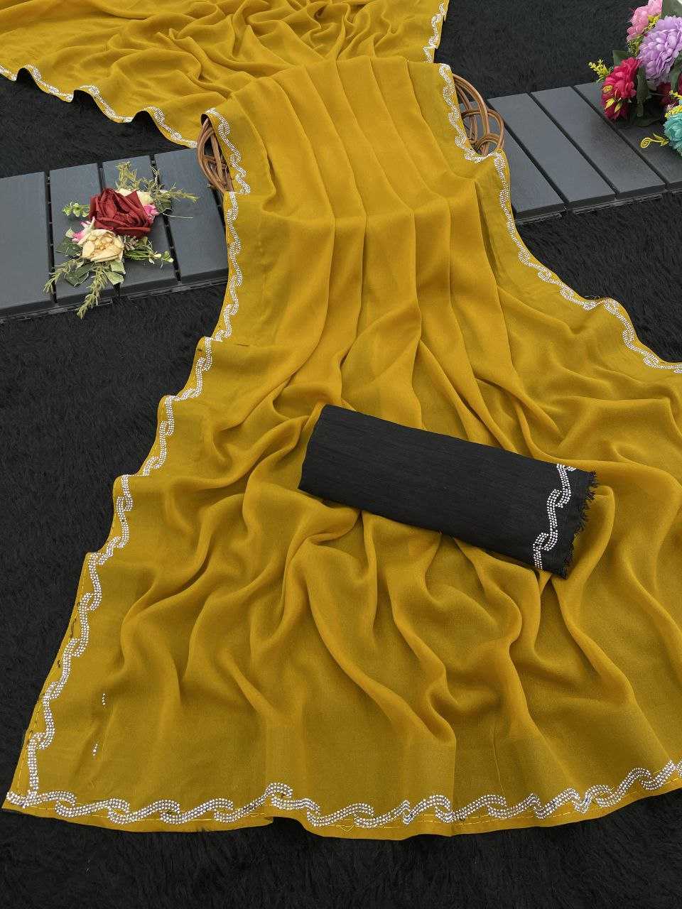 Ynf Georgette RIN231 AVANI Swarovski Sarees Wholesale Lace Border Sarees Swarovski Sarees Manufacturer