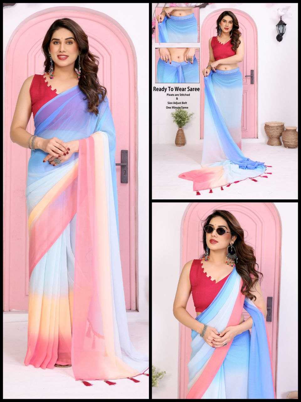 Ynf Georgette RIN231 R T W PADING Sarees Wholesale Ready To Wear Sarees Fancy Sarees Manufacturer