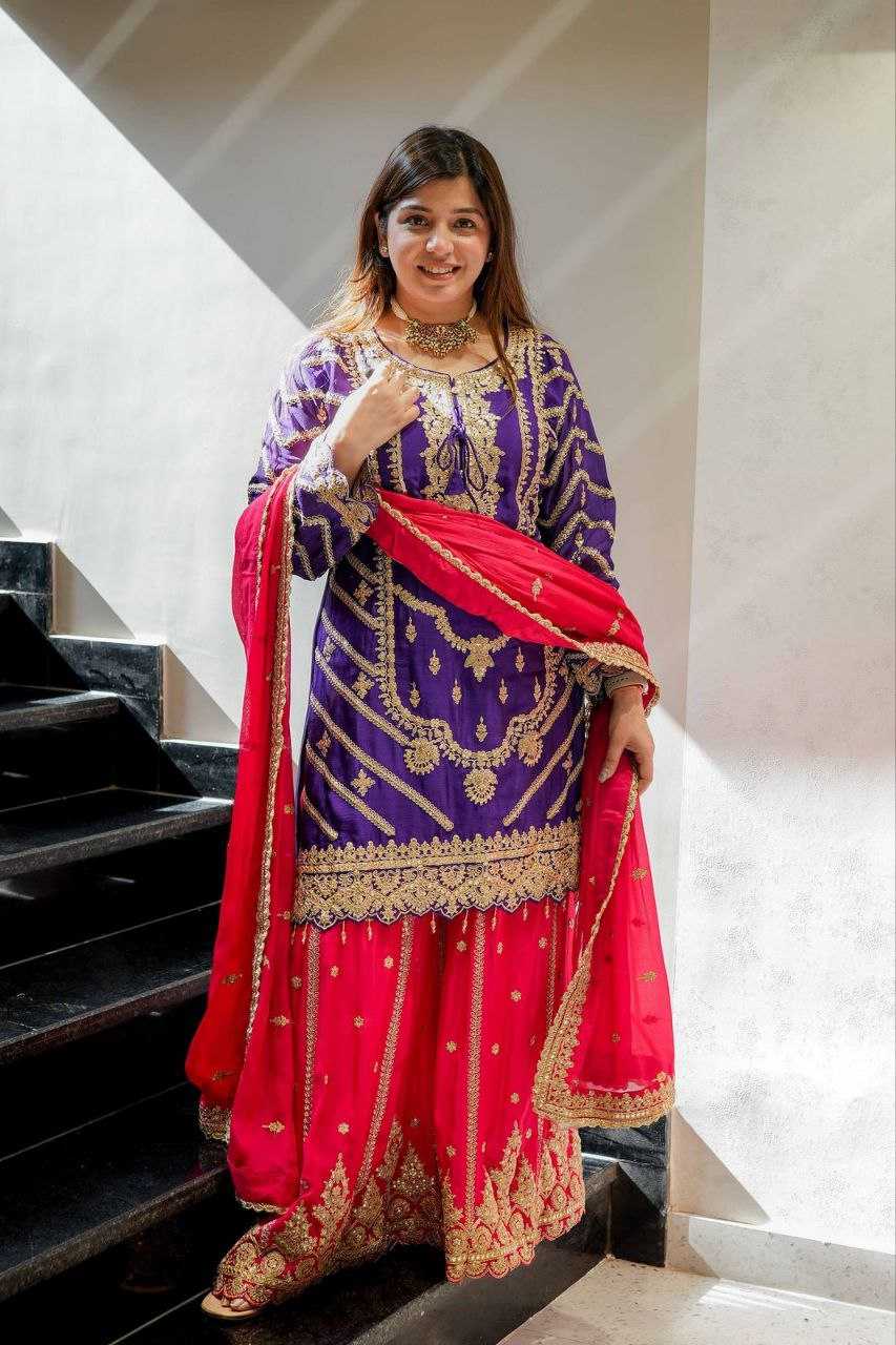 Ynf Heavy Chinnon Silk KESH158 7001 Suits & Dresses Wedding Collections Festive Collections Wholesale Sharara Salwar Suits Ladies Silk Suit Wedding Outfits Manufacturer