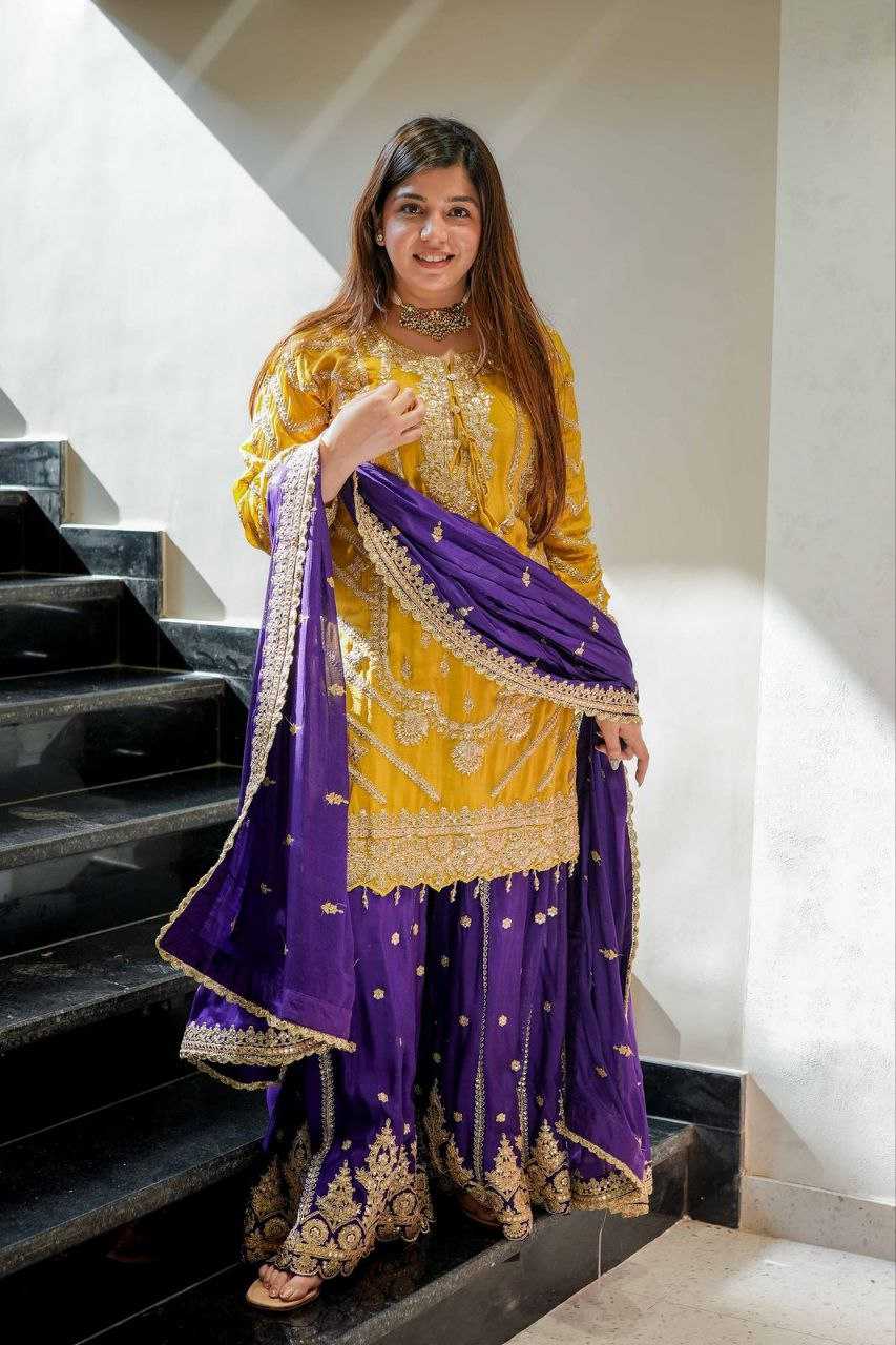 Ynf Heavy Chinnon Silk KESH158 7001 Suits & Dresses Wedding Collections Festive Collections Wholesale Sharara Salwar Suits Ladies Silk Suit Wedding Outfits Manufacturer