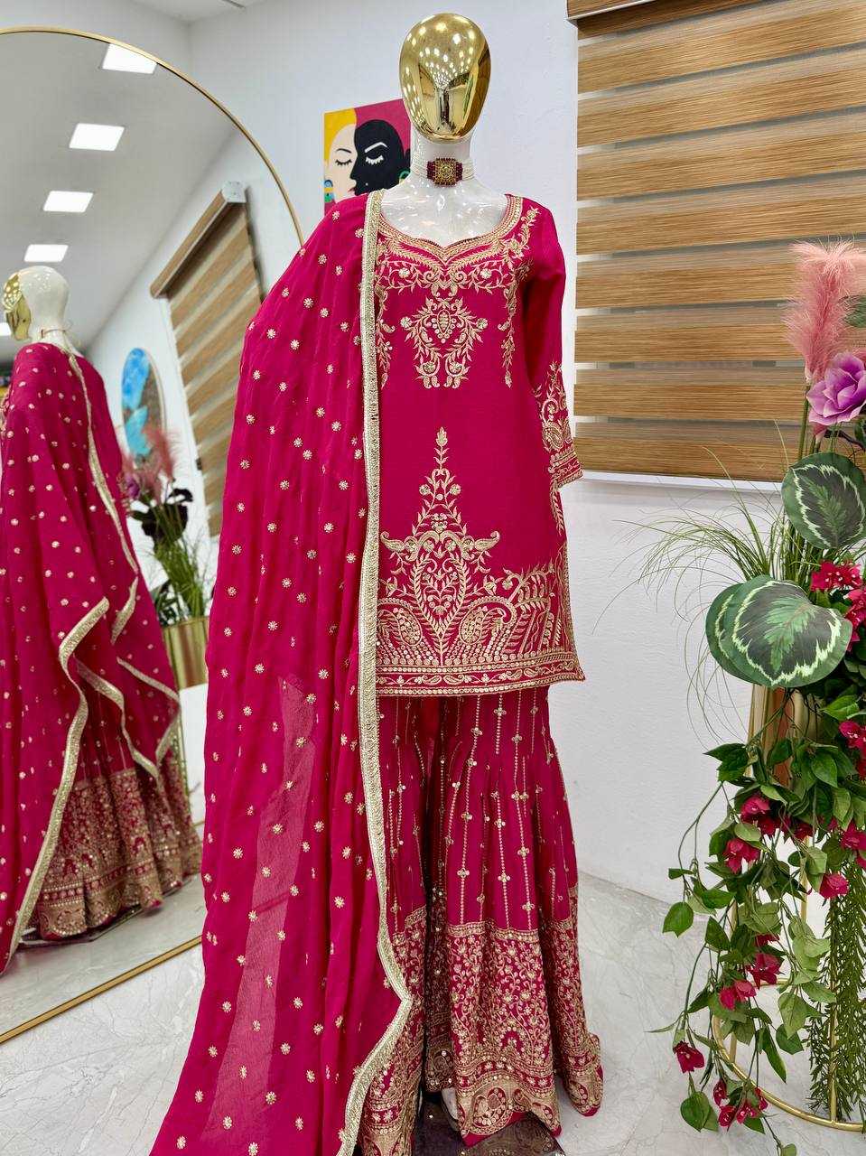 Ynf Heavy Chinnon Silk KESH158 9016 Suits & Dresses Wedding Collections Festive Collections Wholesale Sharara Salwar Suits Embroidery Suits Ladies Silk Suit Manufacturer