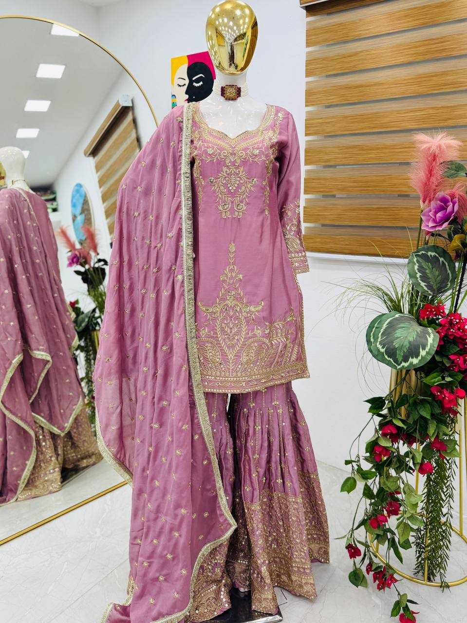 Ynf Heavy Chinnon Silk KESH158 9016 Suits & Dresses Wedding Collections Festive Collections Wholesale Sharara Salwar Suits Embroidery Suits Ladies Silk Suit Manufacturer