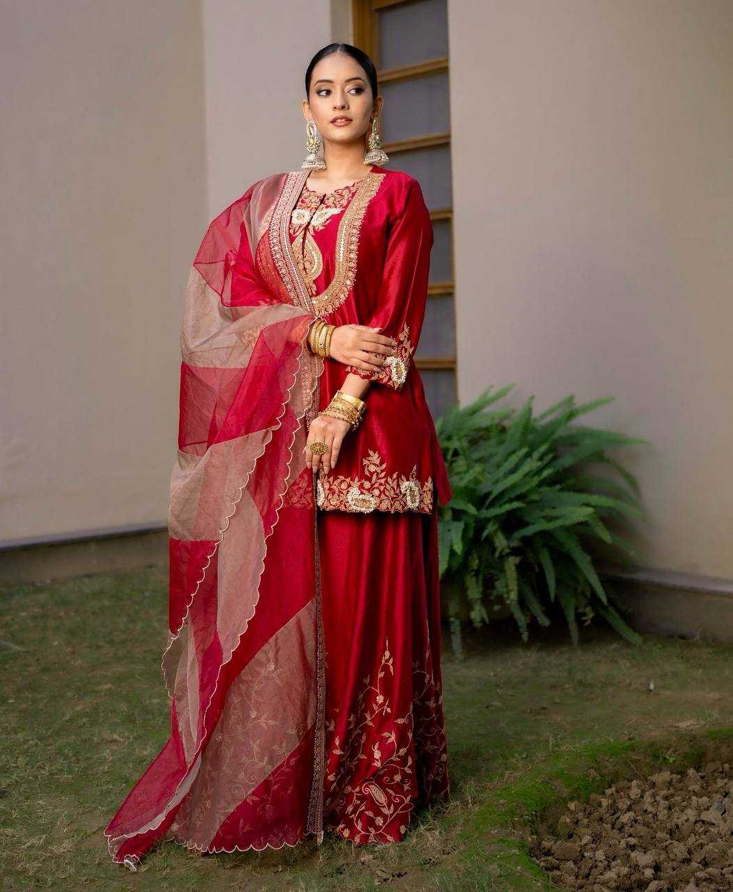 Ynf Heavy Chinnon Silk KESH158 9018 Suits & Dresses Wedding Collections Festive Collections Wholesale Sharara Salwar Suits Embroidery Suits Ladies Silk Suit Manufacturer