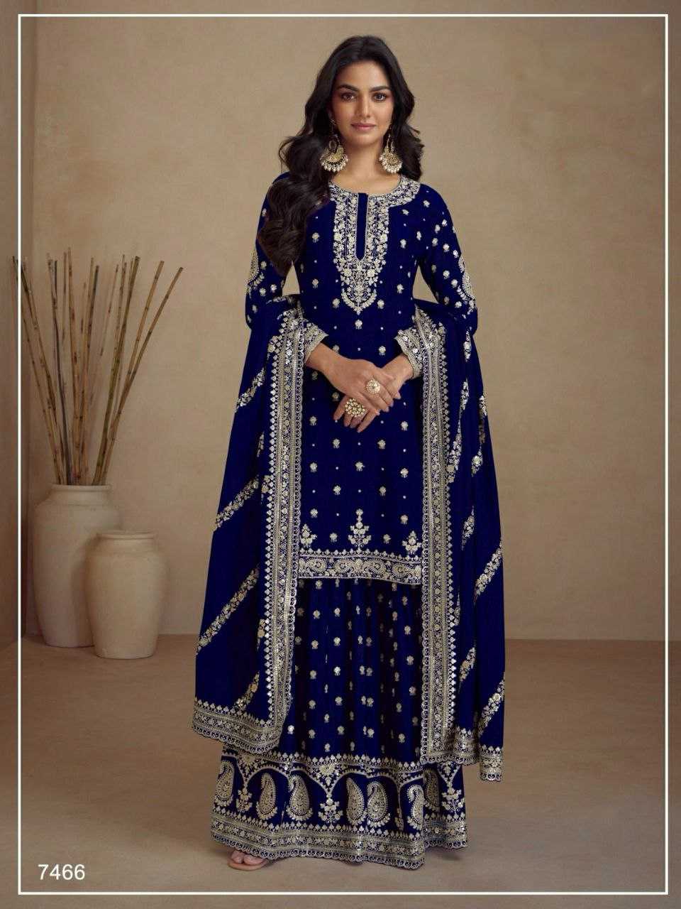 Ynf Heavy Chinnon Silk KESH504 7466 Suits & Dresses Wedding Collections Festive Collections Wholesale Palazzo Suit Ladies Silk Suit Semi Stitched Suits Manufacturer