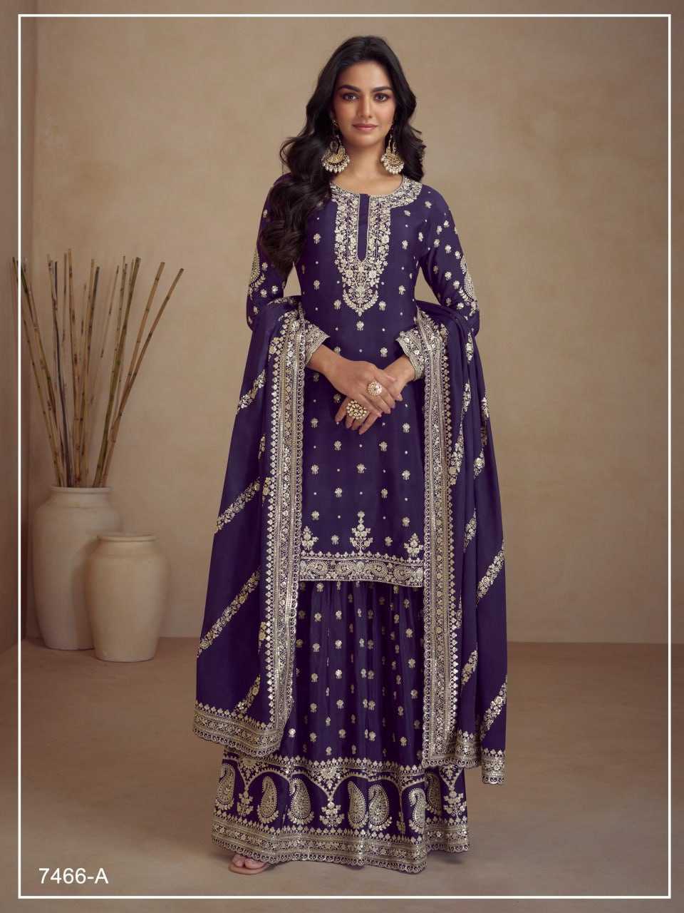 Ynf Heavy Chinnon Silk KESH504 7466 Suits & Dresses Wedding Collections Festive Collections Wholesale Palazzo Suit Ladies Silk Suit Semi Stitched Suits Manufacturer