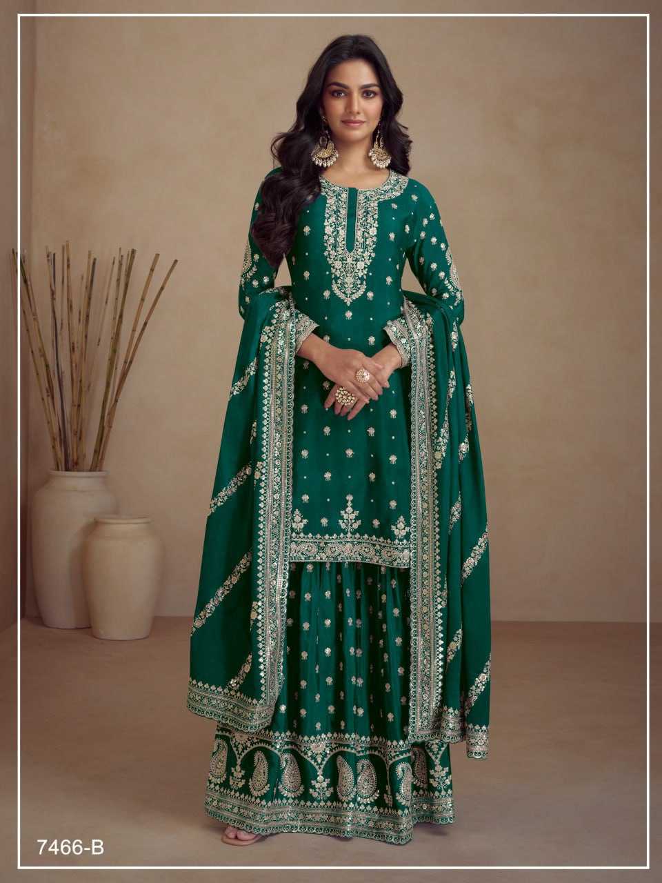 Ynf Heavy Chinnon Silk KESH504 7466 Suits & Dresses Wedding Collections Festive Collections Wholesale Palazzo Suit Ladies Silk Suit Semi Stitched Suits Manufacturer