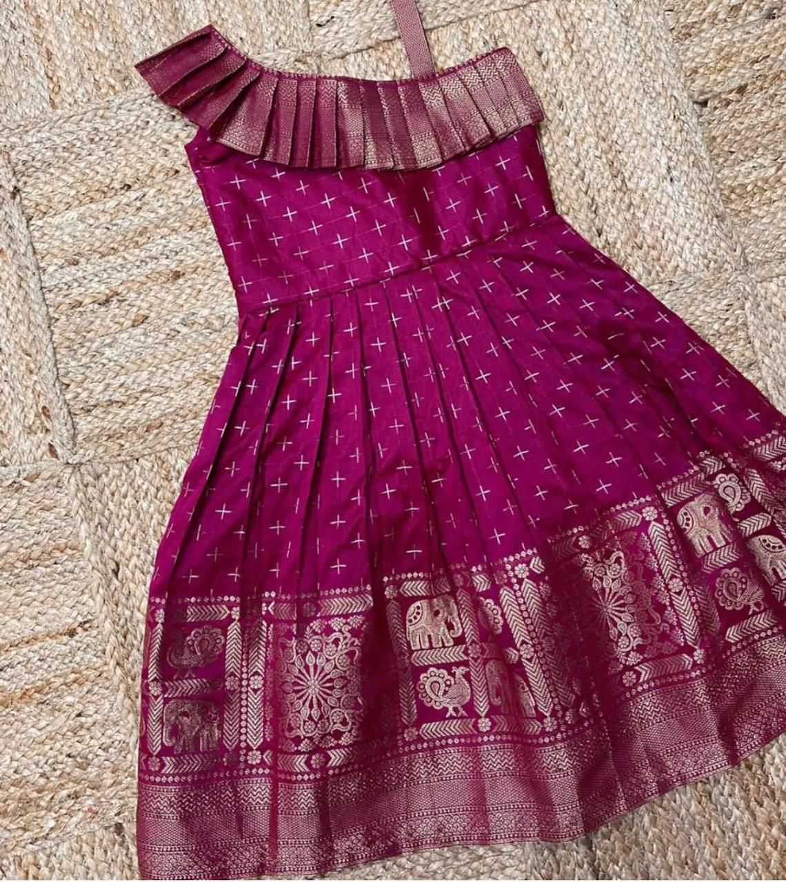 Ynf Jacquard KESH493 Paithani Kids Wear Wholesale Kids Gown Kids Ethnic Gowns Manufacturer