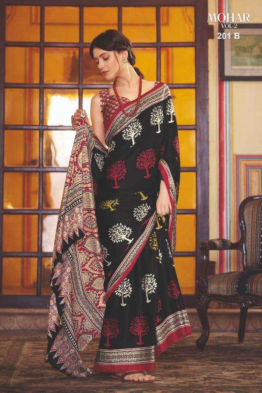 Ynf Japan Sartin RIN184 Mohar Sarees Wholesale Ladies Sarees Ajrakh Sarees Satin Sarees Manufacturer