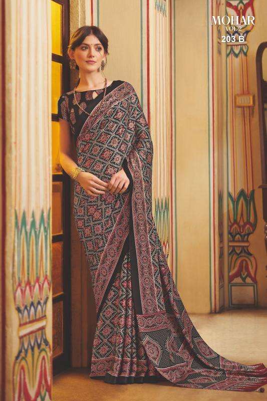 Ynf Japan Sartin RIN184 Mohar Sarees Wholesale Ladies Sarees Ajrakh Sarees Satin Sarees Manufacturer