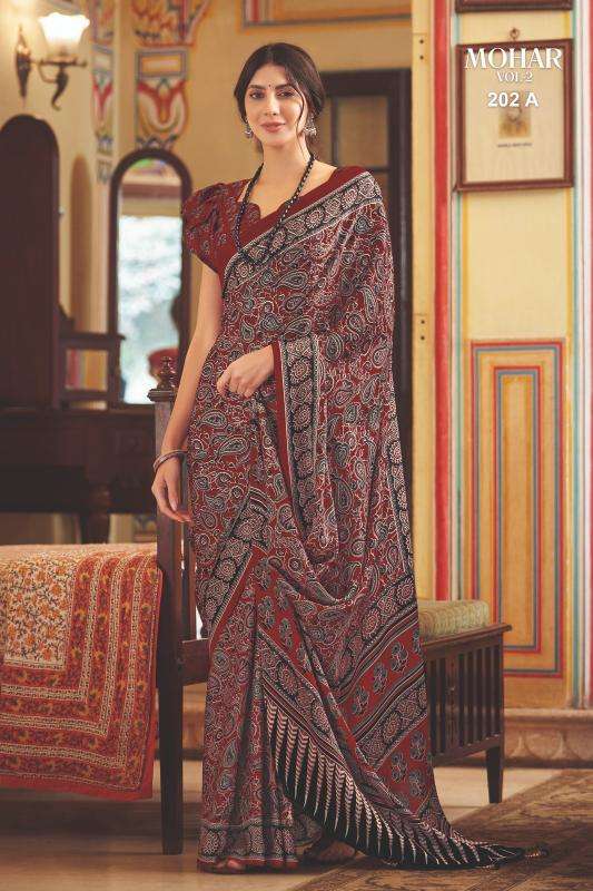Ynf Japan Sartin RIN184 Mohar Sarees Wholesale Ladies Sarees Ajrakh Sarees Satin Sarees Manufacturer