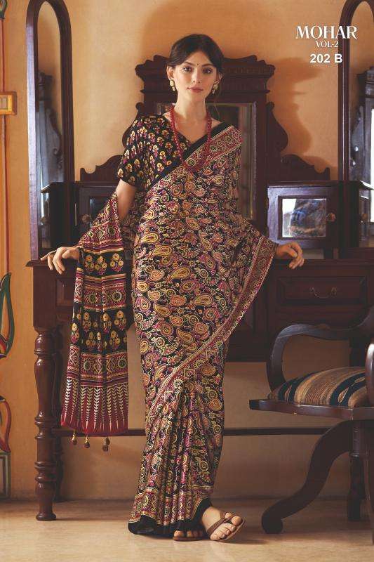 Ynf Japan Sartin RIN184 Mohar Sarees Wholesale Ladies Sarees Ajrakh Sarees Satin Sarees Manufacturer