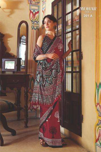 Ynf Japan Sartin RIN184 Mohar Sarees Wholesale Ladies Sarees Ajrakh Sarees Satin Sarees Manufacturer