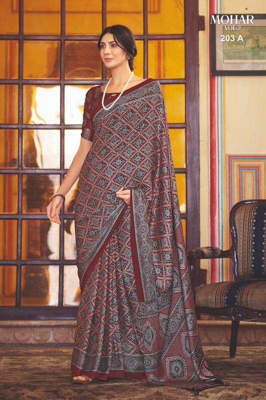 Ynf Japan Sartin RIN184 Mohar Sarees Wholesale Ladies Sarees Ajrakh Sarees Satin Sarees Manufacturer