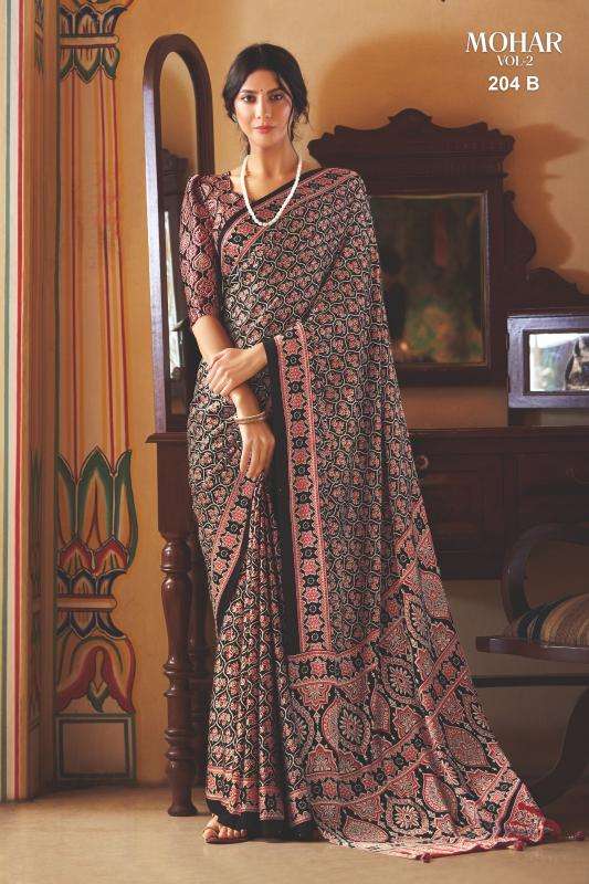 Ynf Japan Sartin RIN184 Mohar Sarees Wholesale Ladies Sarees Ajrakh Sarees Satin Sarees Manufacturer