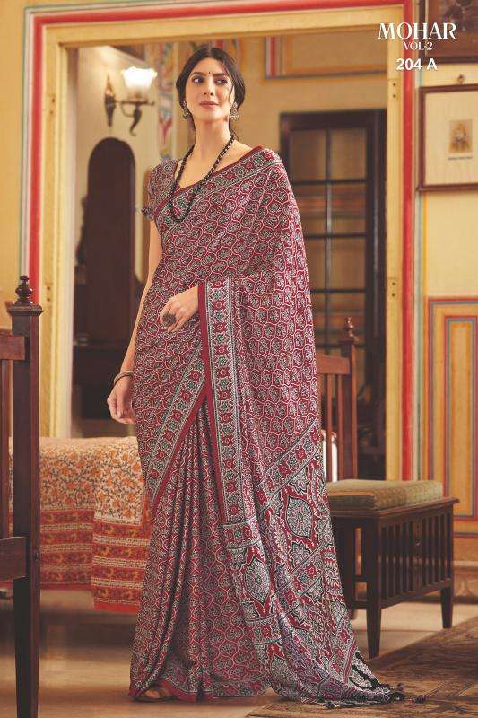 Ynf Japan Sartin RIN184 Mohar Sarees Wholesale Ladies Sarees Ajrakh Sarees Satin Sarees Manufacturer