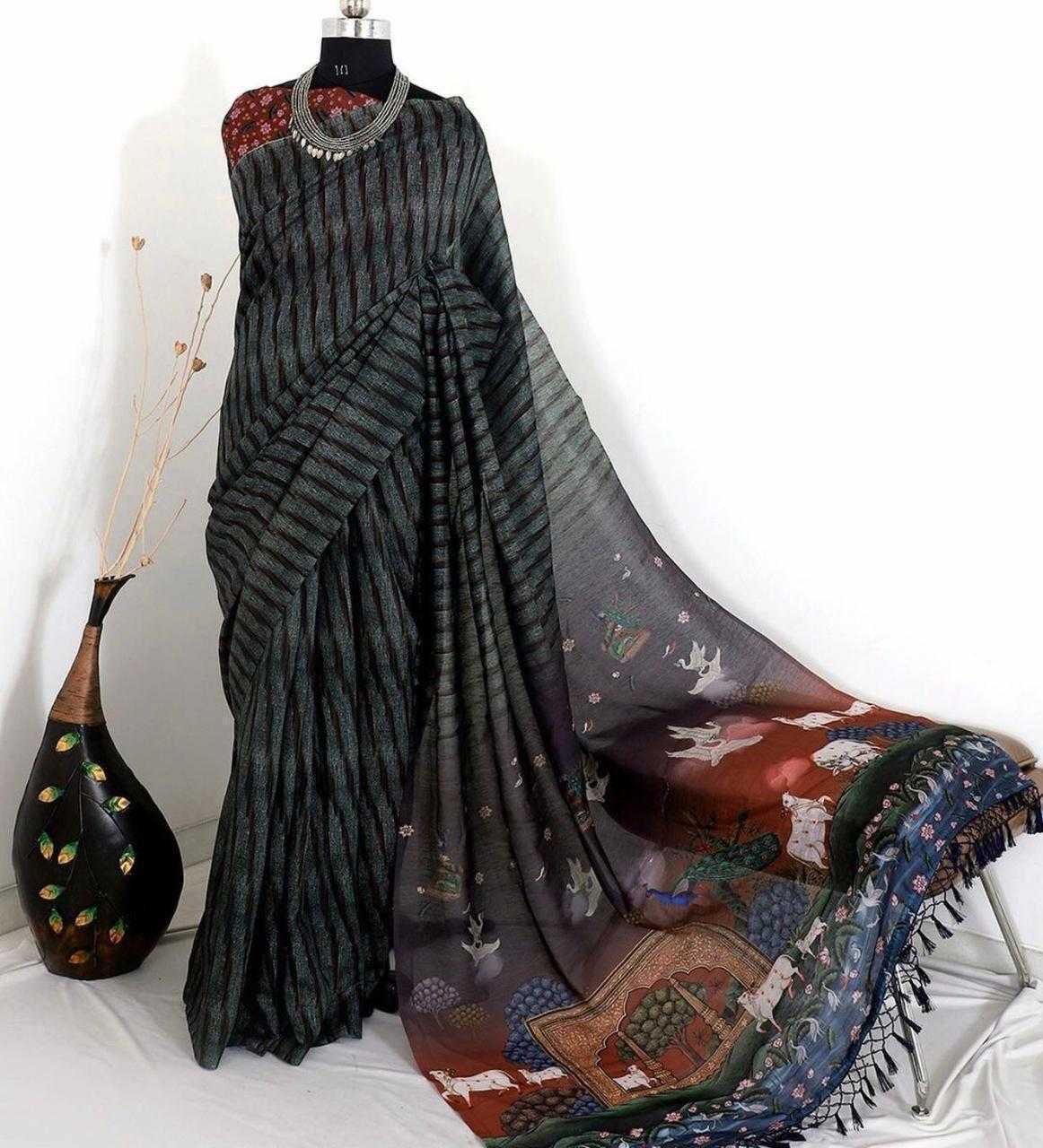 Ynf Linen KESH484 326 Sarees Wedding Collections Festive Collections Wholesale Printed Sarees Kalamkari Sarees Linen Sarees Manufacturer