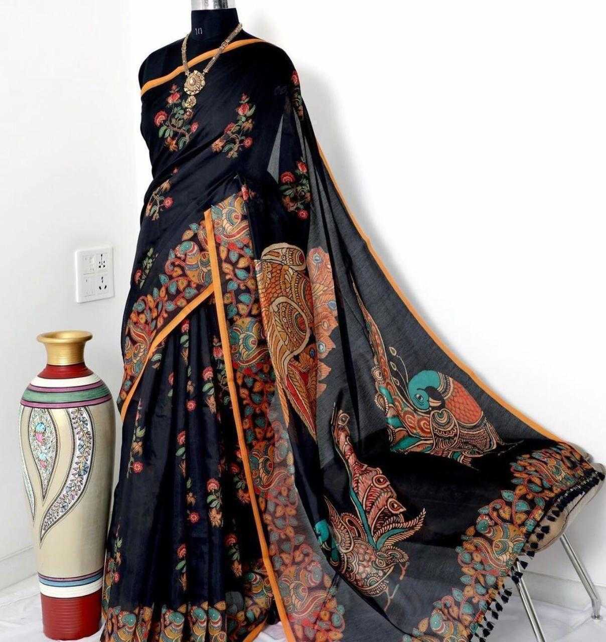 Ynf Linen KESH484 326 Sarees Wedding Collections Festive Collections Wholesale Printed Sarees Kalamkari Sarees Linen Sarees Manufacturer