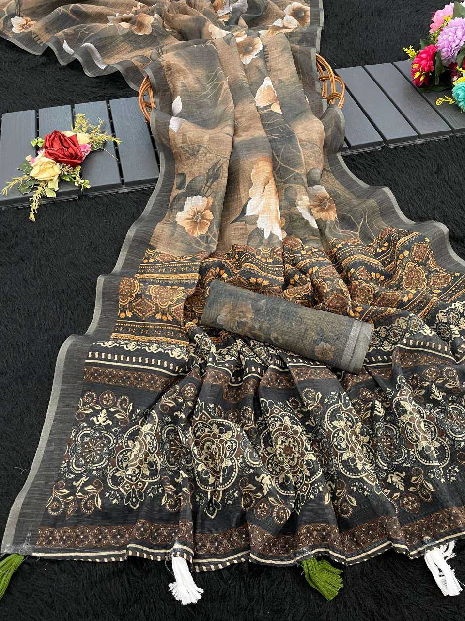 Ynf Linen RIN231 ANSHITA LILEN Sarees Wholesale Designer Sarees Fancy Sarees Cotton Linen Sarees Manufacturer