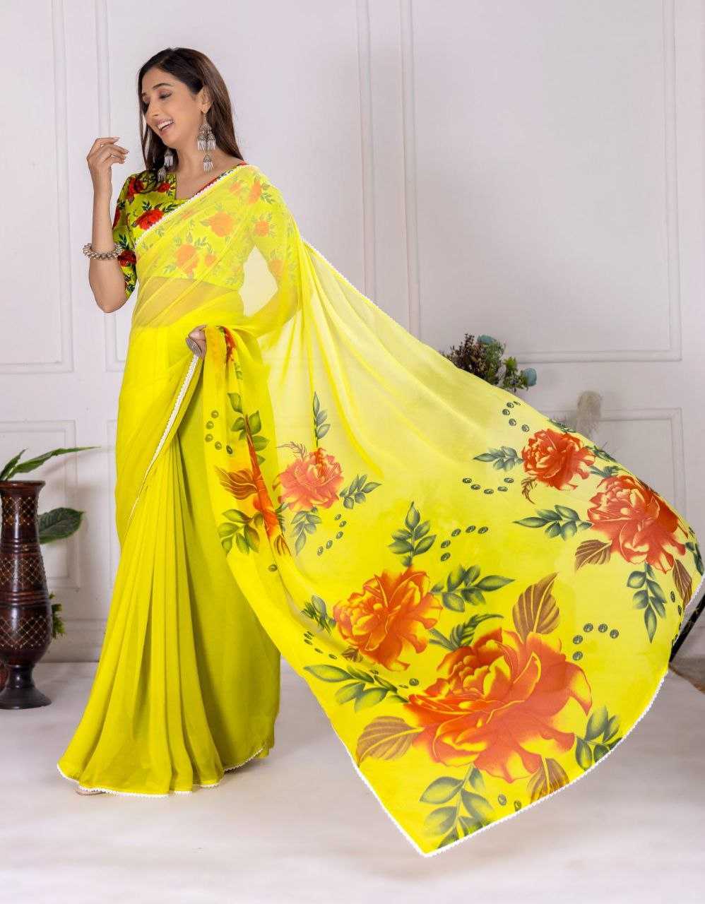 Ynf Linen RIN231 FLOWER PADING Sarees Wholesale Fancy Sarees Printed Sarees Manufacturer