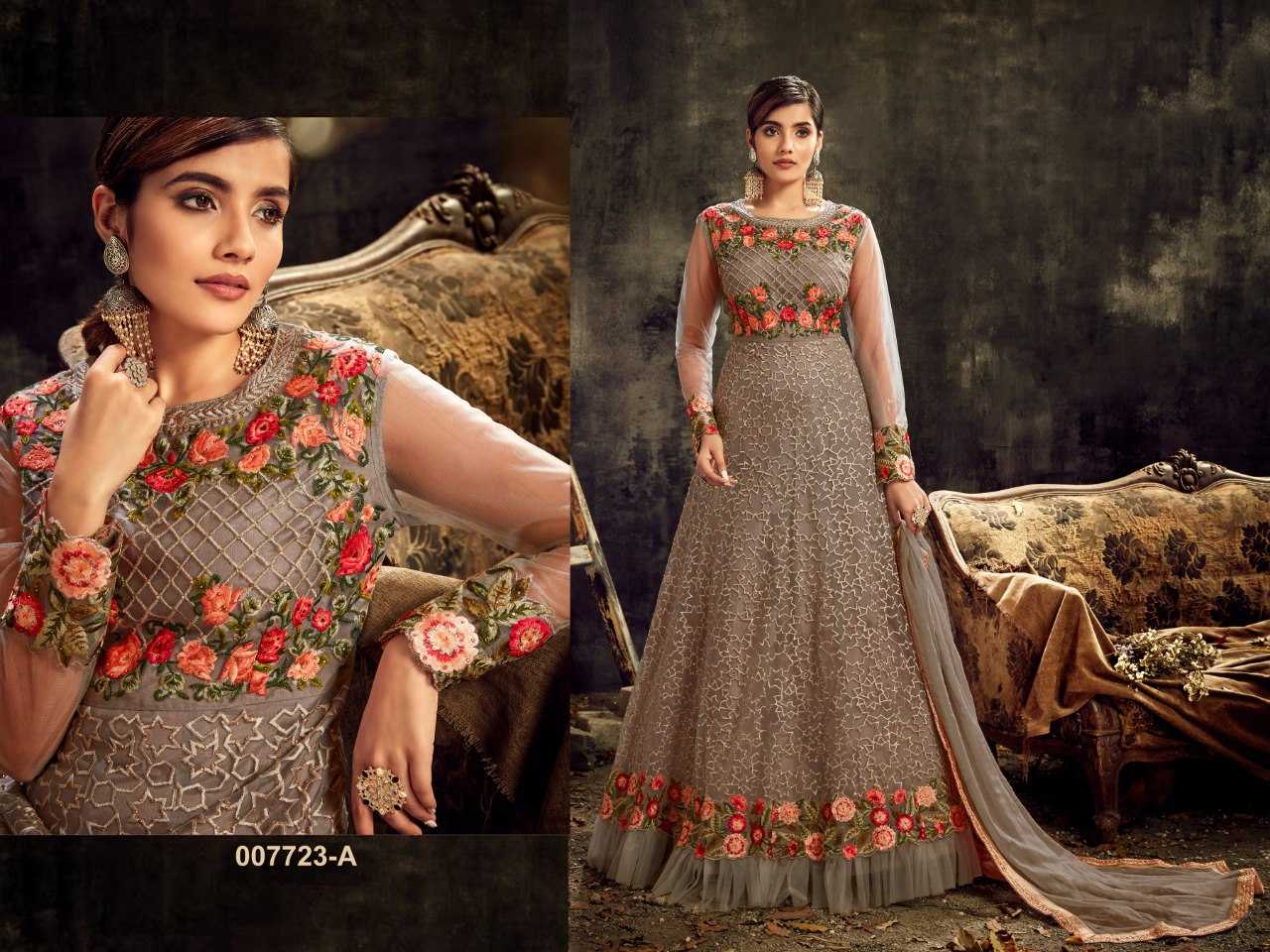 Ynf Net KESH504 7723 Gowns Wholesale Long Gowns Net Gowns Embroidered Gown Manufacturer