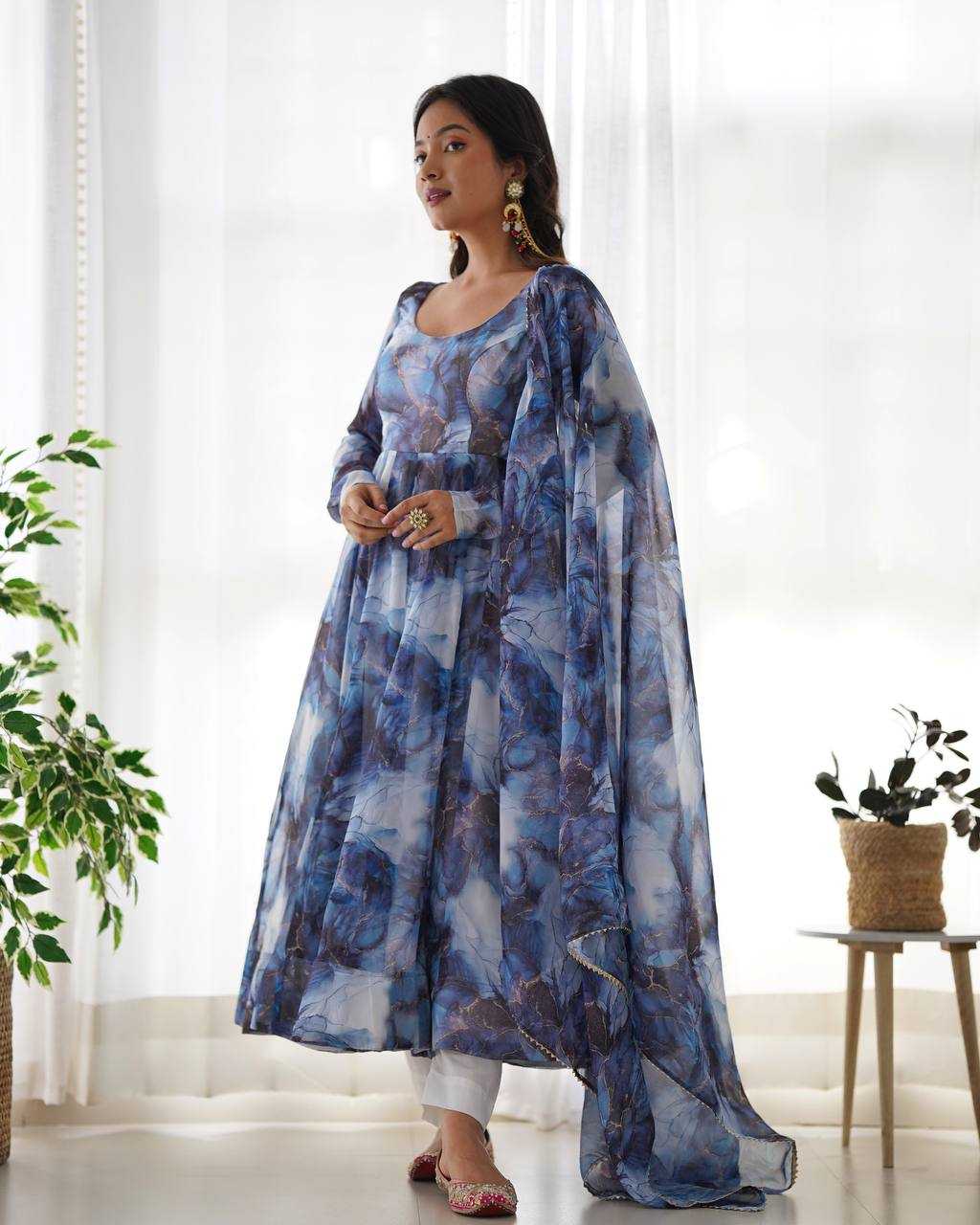 Ynf Organza Silk KESH504 286 Gowns Wedding Collections Festive Collections Wholesale Printed Gowns Anarkali Gown Gown With Dupatta Manufacturer