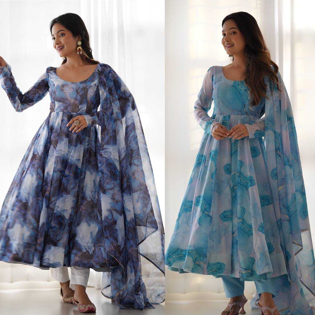 Ynf Organza Silk KESH504 286 Gowns Wedding Collections Festive Collections Wholesale Printed Gowns Anarkali Gown Gown With Dupatta Manufacturer