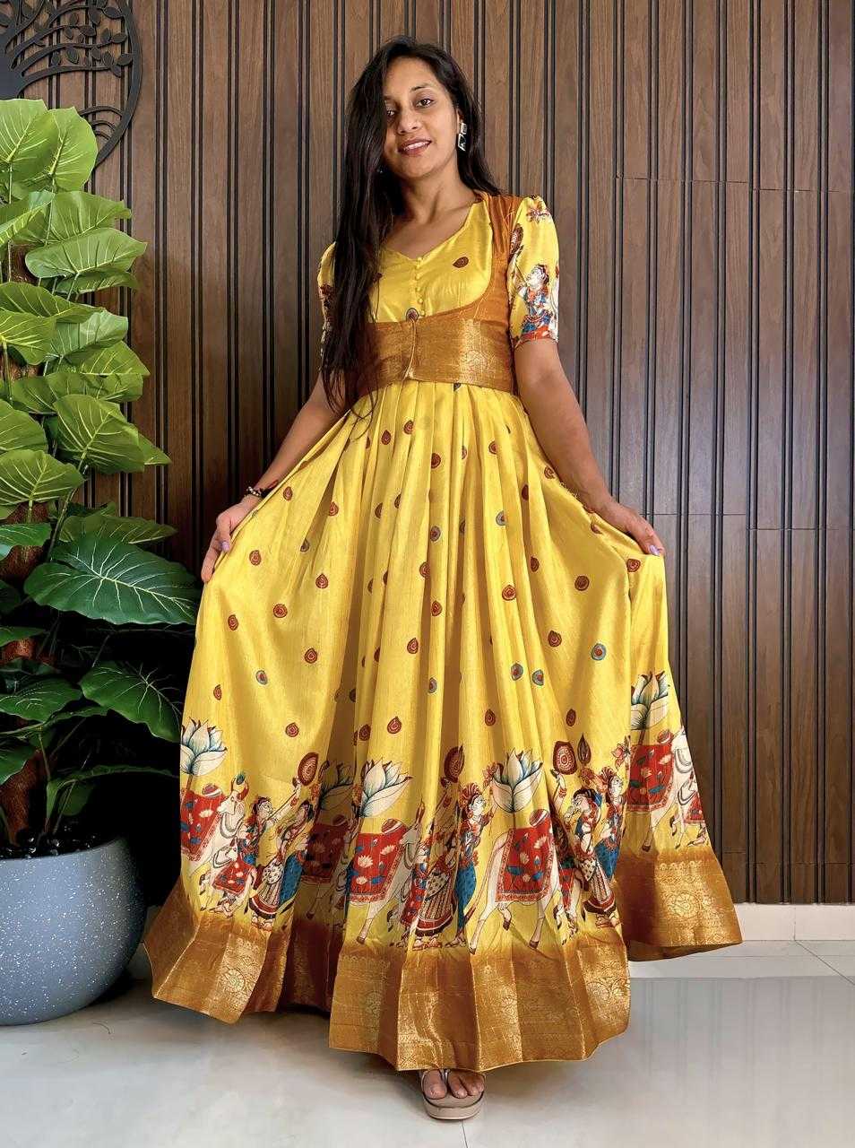 Ynf Pure Silk KESH503 8107 Gowns Wholesale Printed Gowns Silk Gowns Indo-Western Gown With Jacket Manufacturer