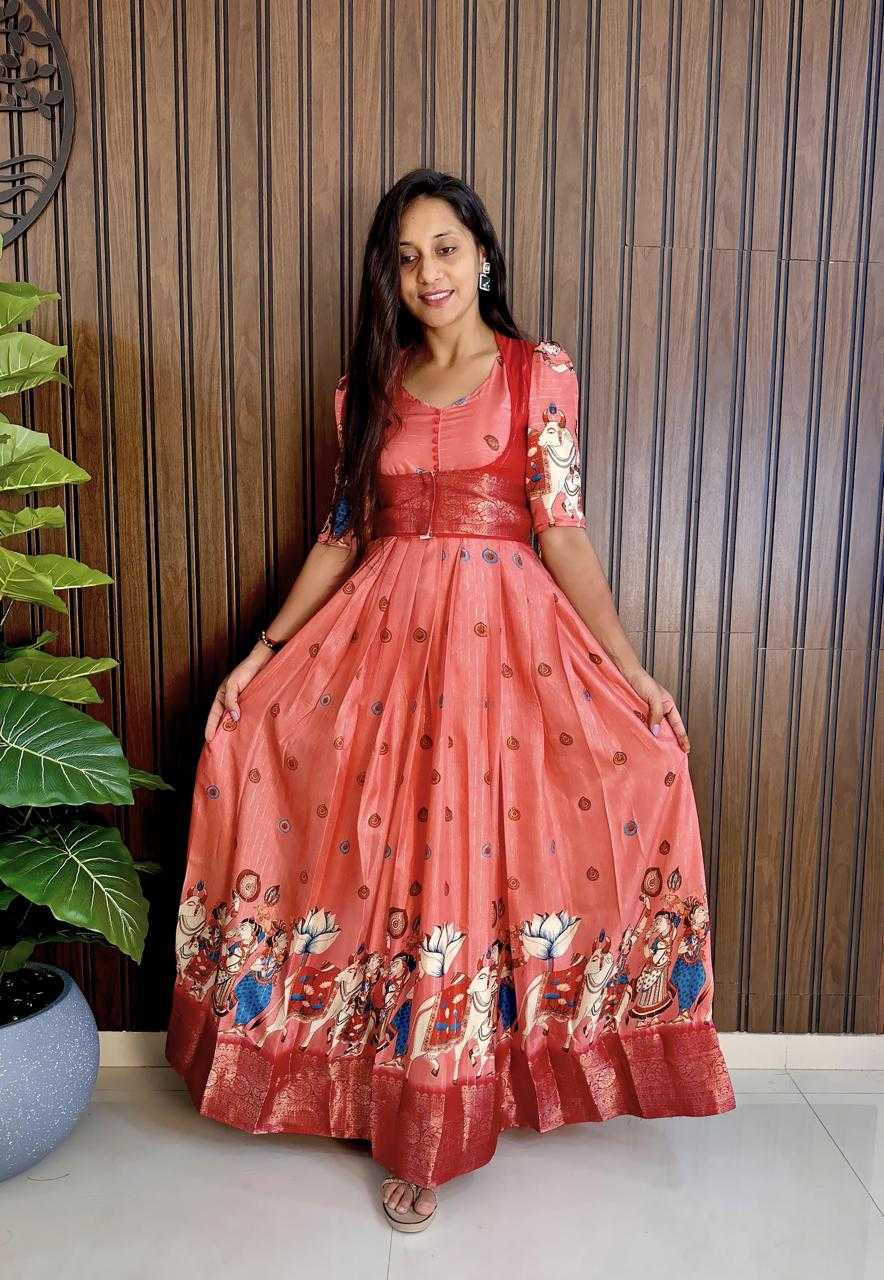 Ynf Pure Silk KESH503 8107 Gowns Wholesale Printed Gowns Silk Gowns Indo-Western Gown With Jacket Manufacturer