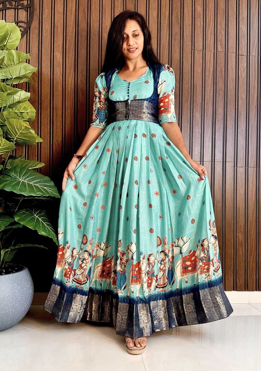 Ynf Pure Silk KESH503 8107 Gowns Wholesale Printed Gowns Silk Gowns Indo-Western Gown With Jacket Manufacturer
