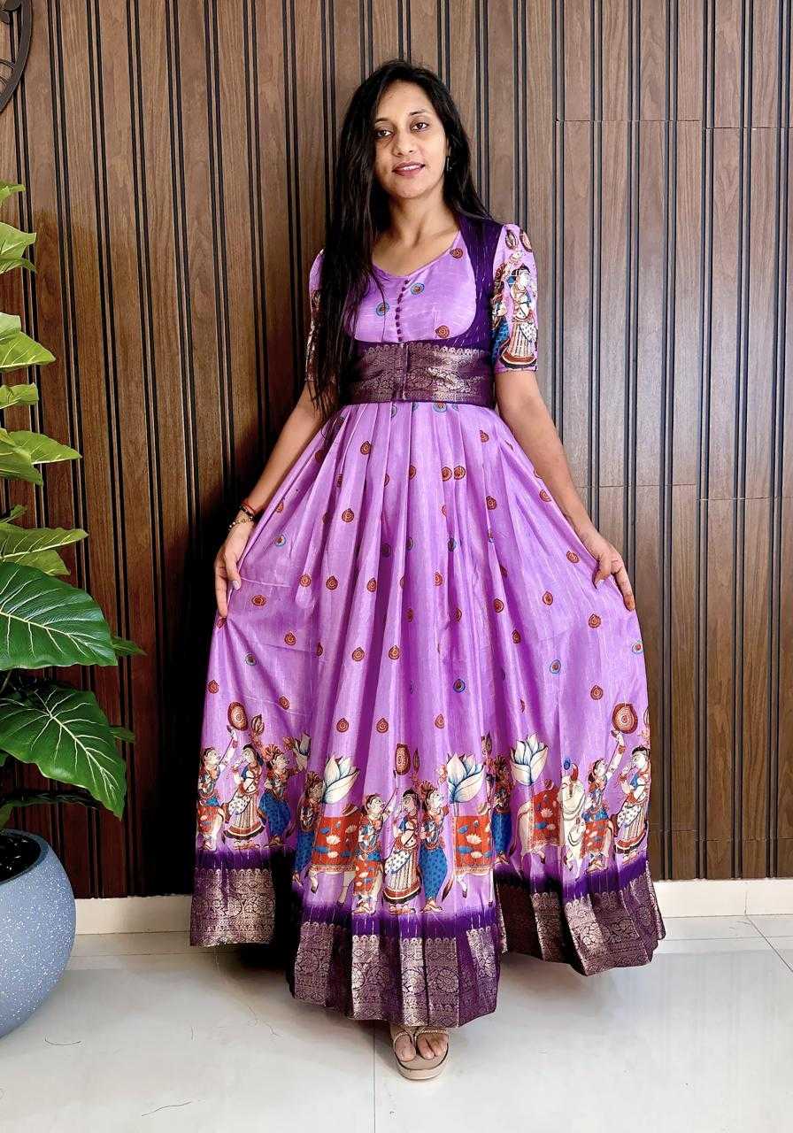 Ynf Pure Silk KESH503 8107 Gowns Wholesale Printed Gowns Silk Gowns Indo-Western Gown With Jacket Manufacturer