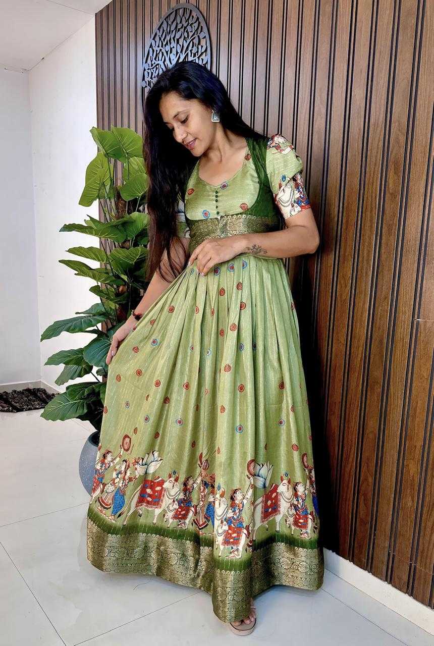 Ynf Pure Silk KESH503 8107 Gowns Wholesale Printed Gowns Silk Gowns Indo-Western Gown With Jacket Manufacturer