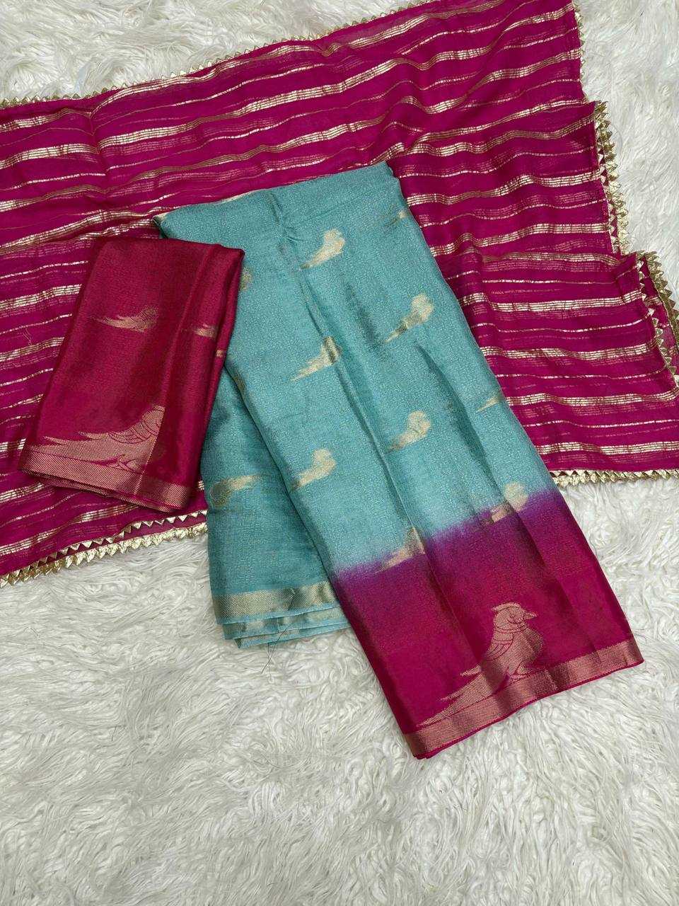 Ynf Pure Viscos RIN124 Parrot Half Sarees Wholesale Party Wear Sarees Fancy Sarees Ladies Sarees Manufacturer