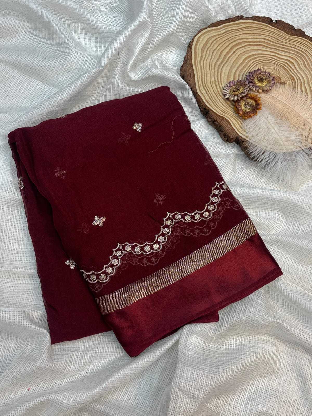 Ynf Pure Viscos RIN178 Satin Embroidery Sarees Wedding Collections Wholesale Georgette Sarees Embroidered Sarees Viscose Saree Manufacturer
